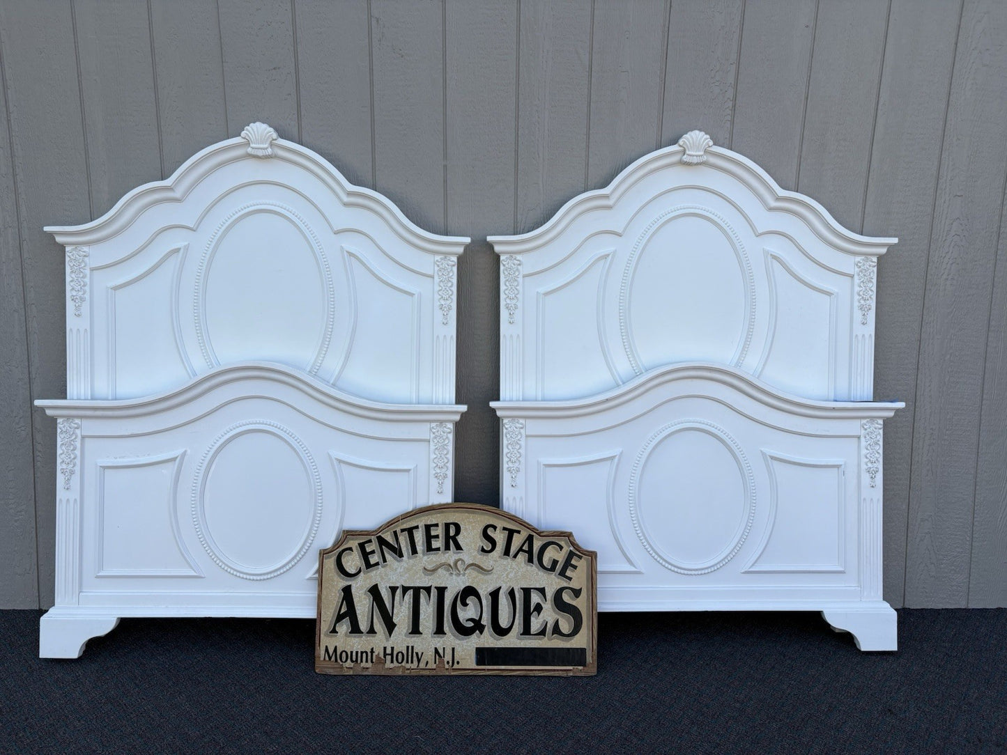 66151 Pair Fancy Twin Size Beds with Factory Finish