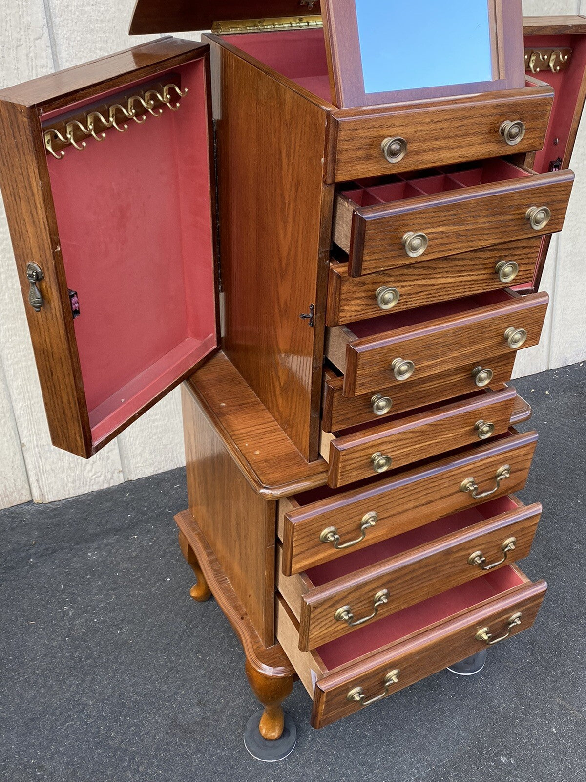 66258 Oak Jewelry Cabinet Display Case with Mirror