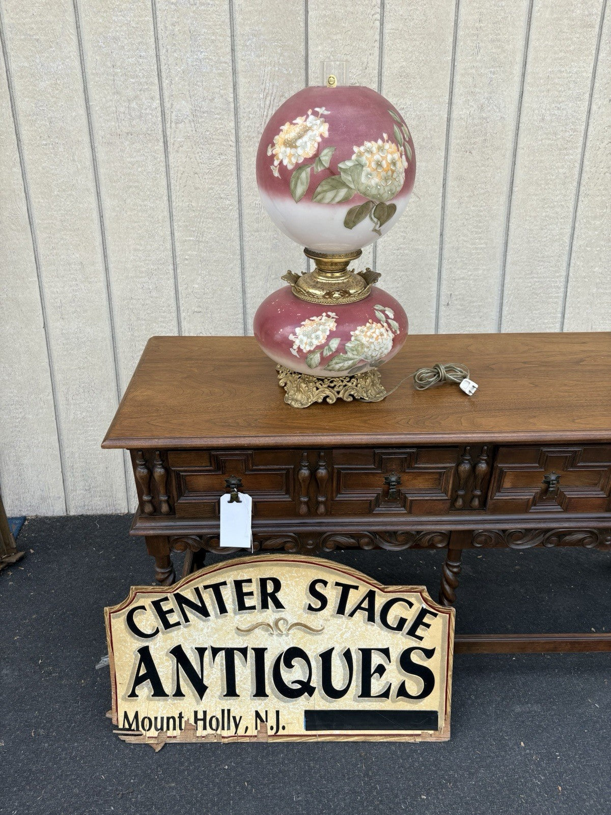 66594  Antique Gone With The Wind Electrified Oil Lamp