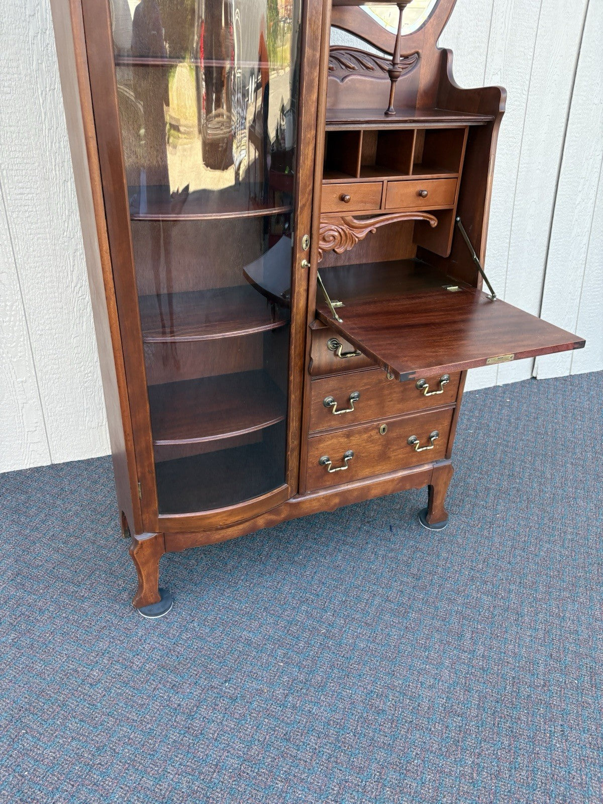 67010 Antique Mahogany Side By Side Desk with Bookcase