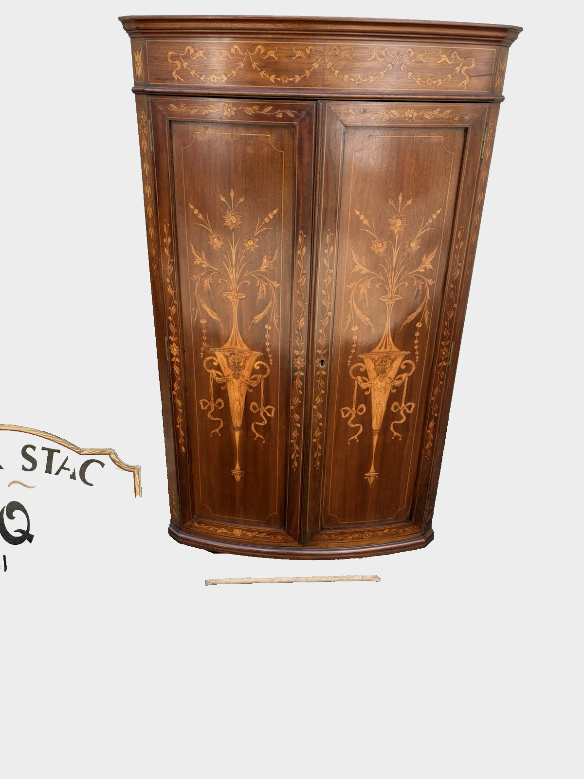 66982 Antique Custom Hand Made  Mahogany  Corner Curio Cabinet