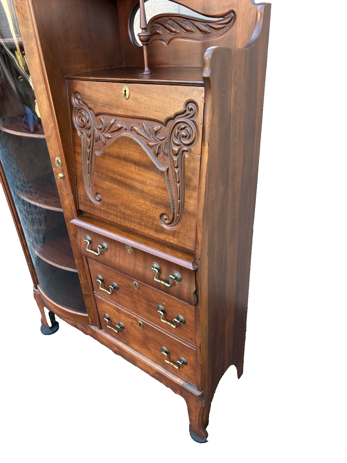 67010 Antique Mahogany Side By Side Desk with Bookcase