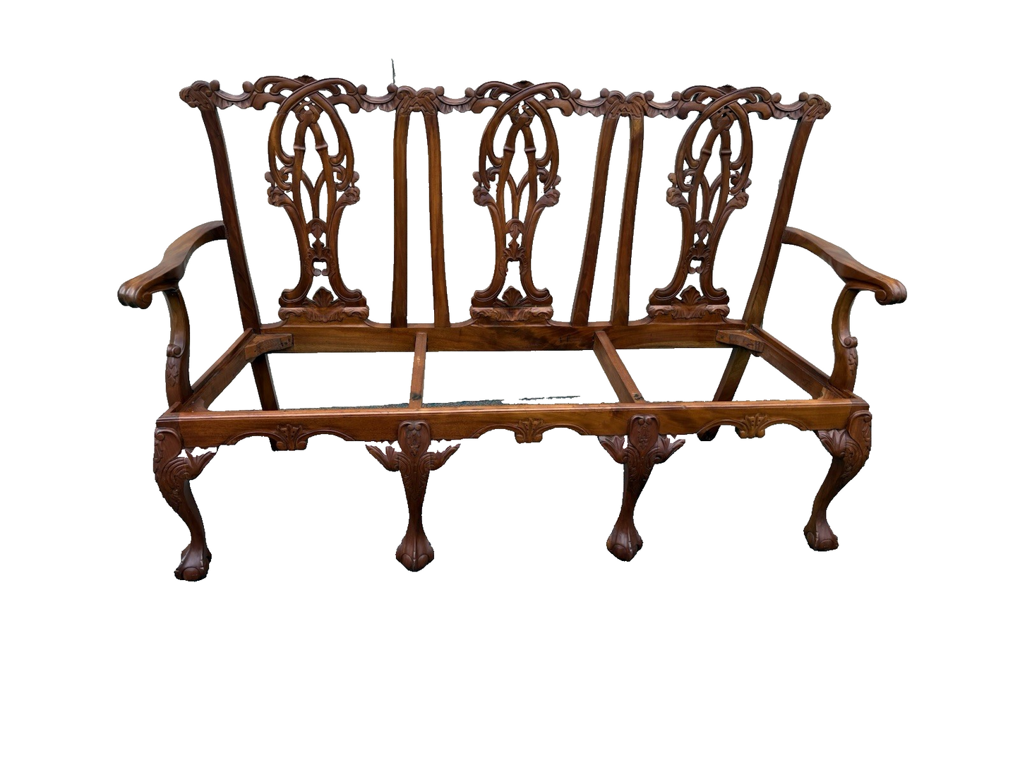 66942   Chippendale Mahogany Claw Foot Settee Loveseat Couch