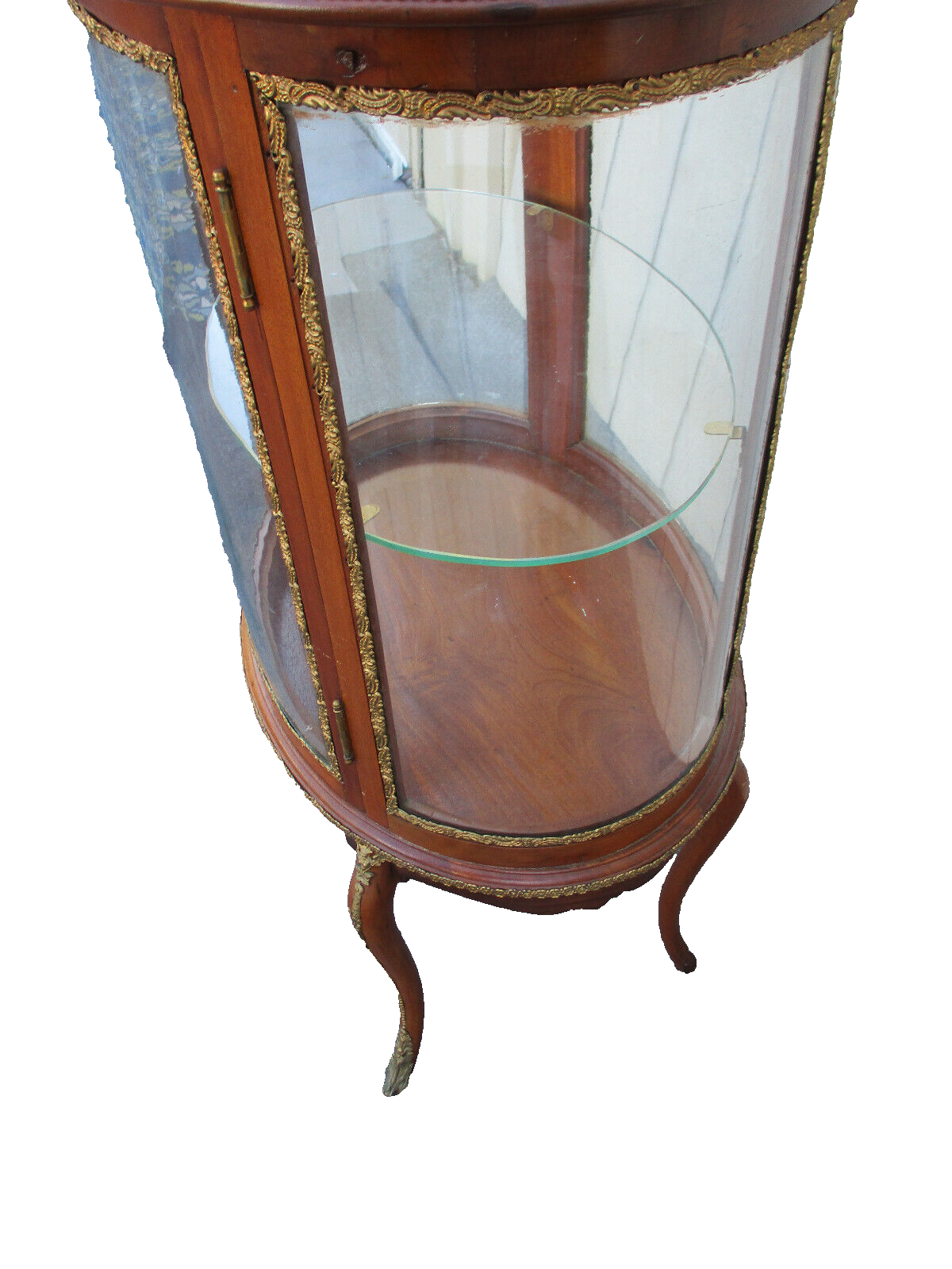 62883 Antique Bow Glass Curio Cabinet Louis XV