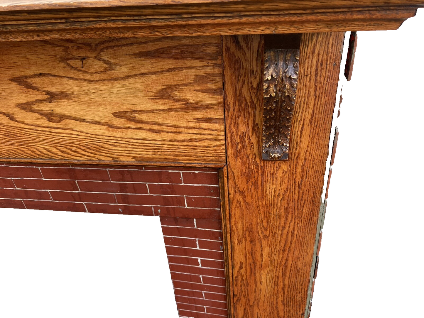 65926   Oak Fireplace Mantle with Brick Face Applied