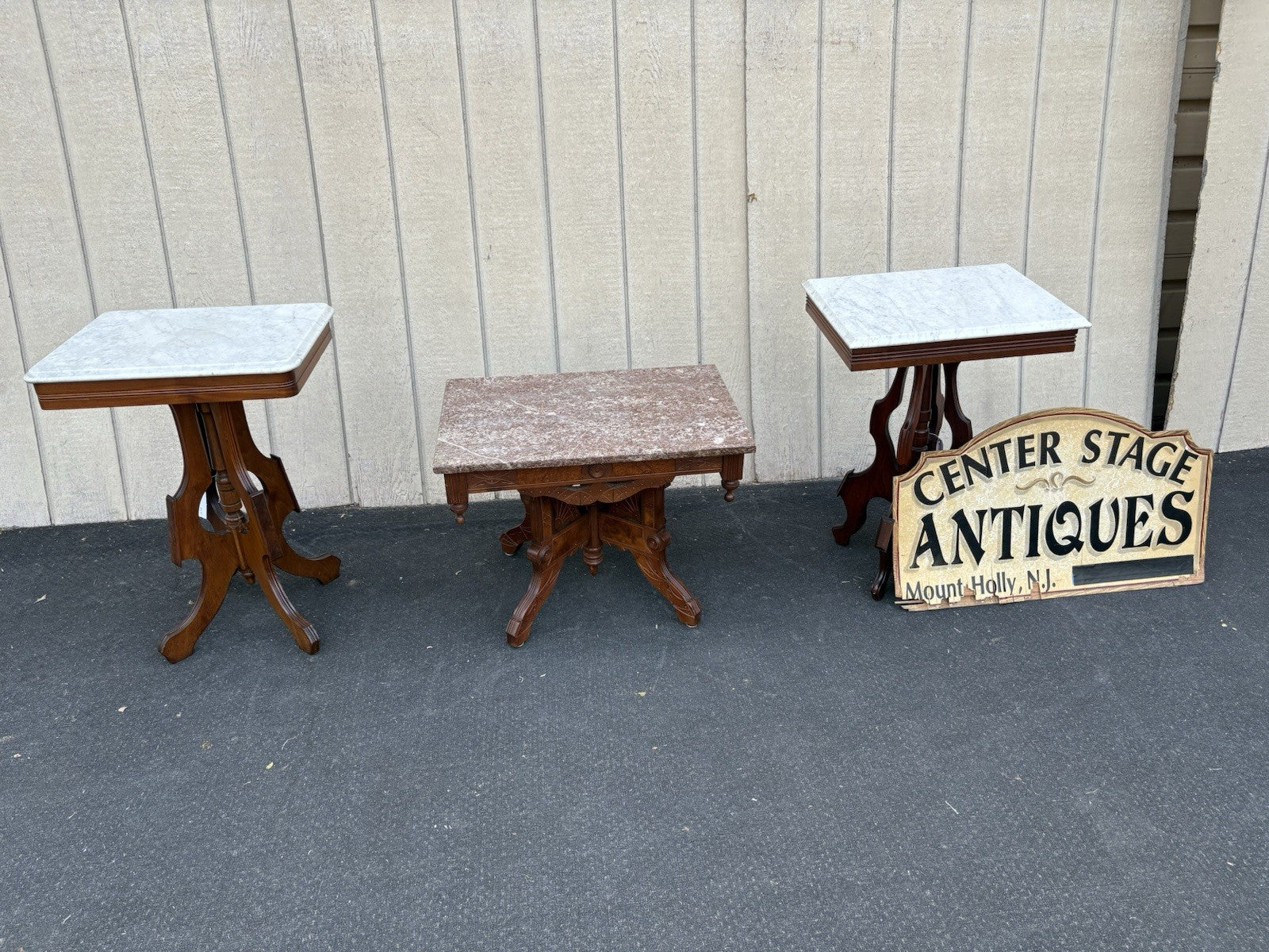 66777 Antique Victorian Walnut Marble Top Lamp Table Stand