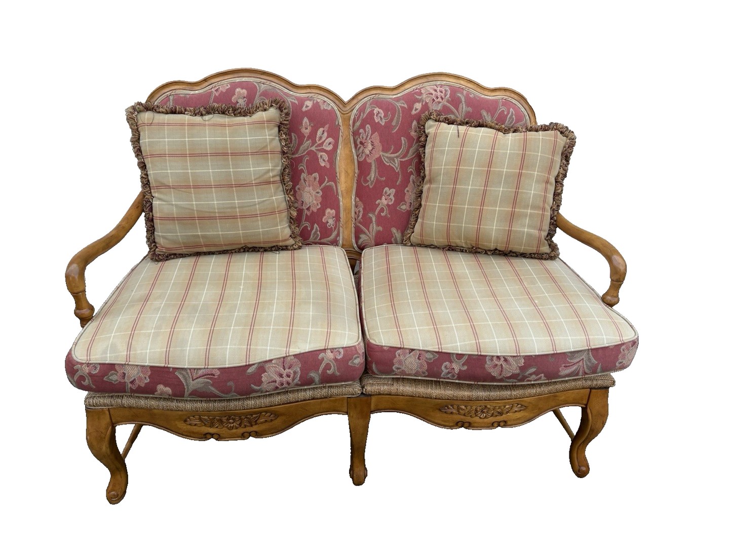 66788 ASHLEY Furniture Rush Seat Loveseat Sofa Settee Couch REVERSABLE PILLOWS