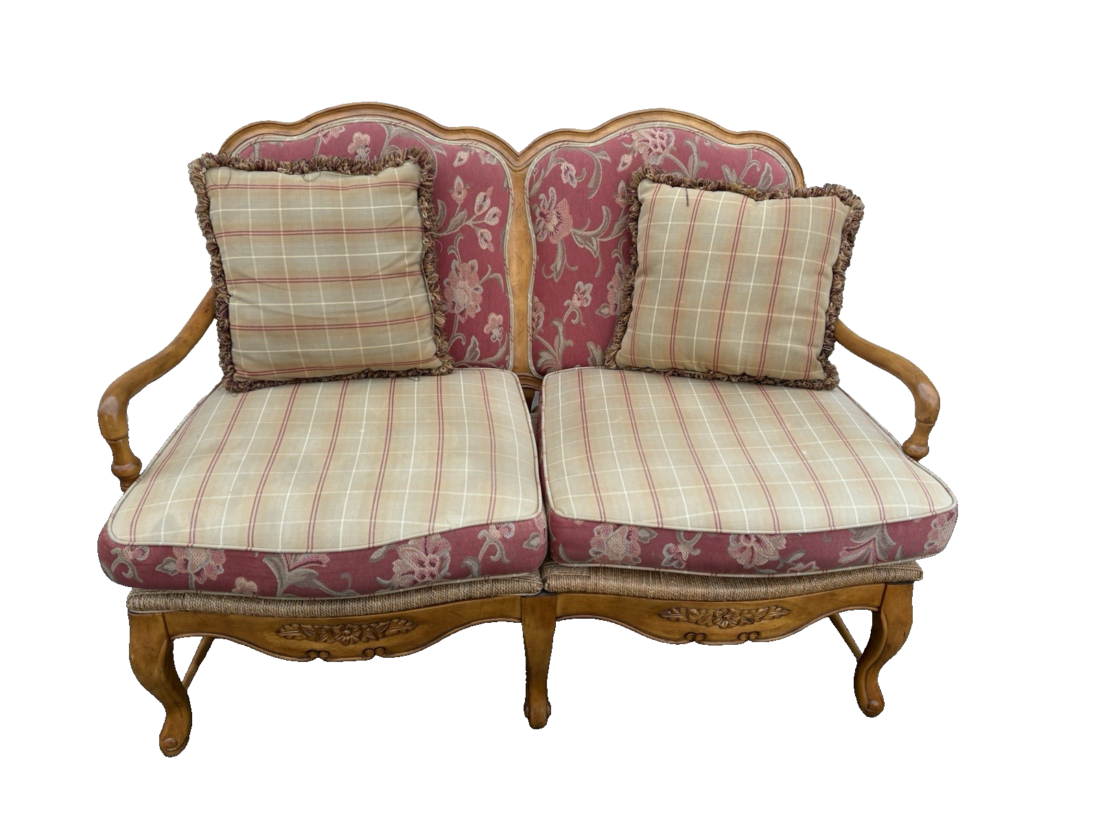 66788 ASHLEY Furniture Rush Seat Loveseat Sofa Settee Couch REVERSABLE PILLOWS