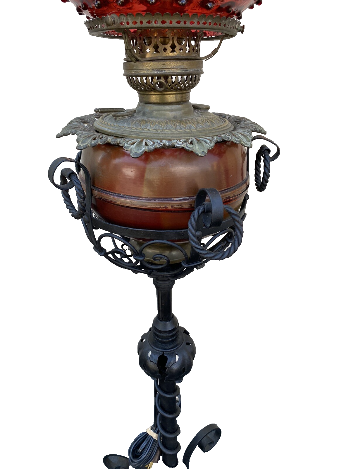 65482  Antique Victorian Piano Lamp Fancy Wrought Iron Base