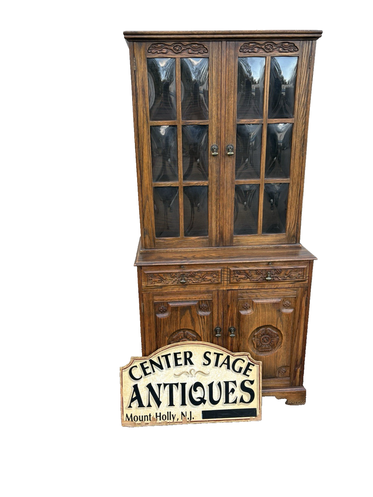 67133 FEUDAL Oak 2 Piece China Cabinet  Convex Glass in Doors