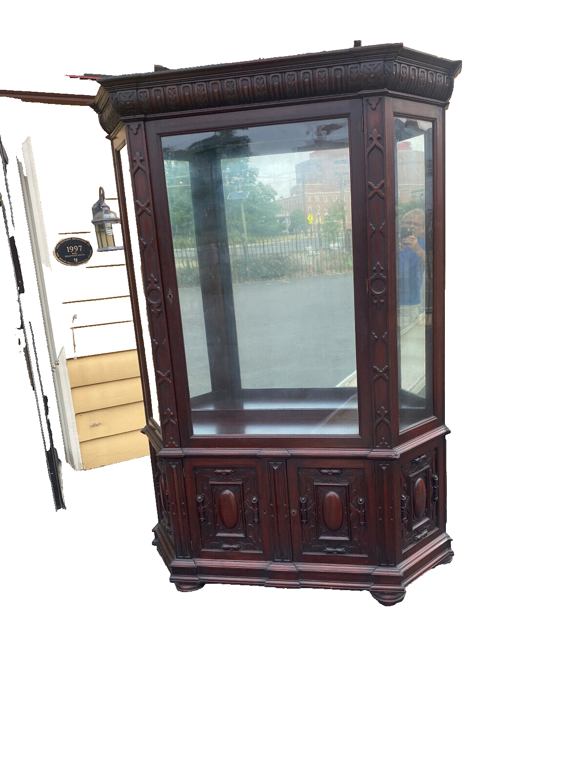 64352 Large RARE Antique Victorian Mahogany China Cabinet Curio