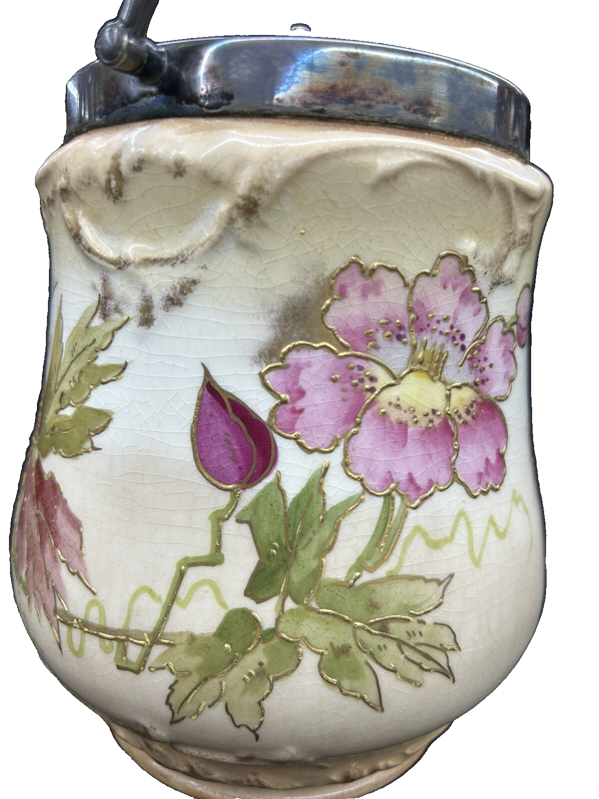 COL 01 - Antique Royal Bonn Silver Lid And Handle Biscuit Jar