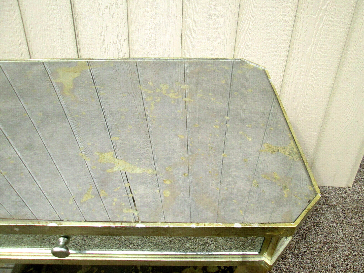 54541 Mirrored MID CENTURY Modern Glass Lamp Table Stand w/ Drawer Nightstand