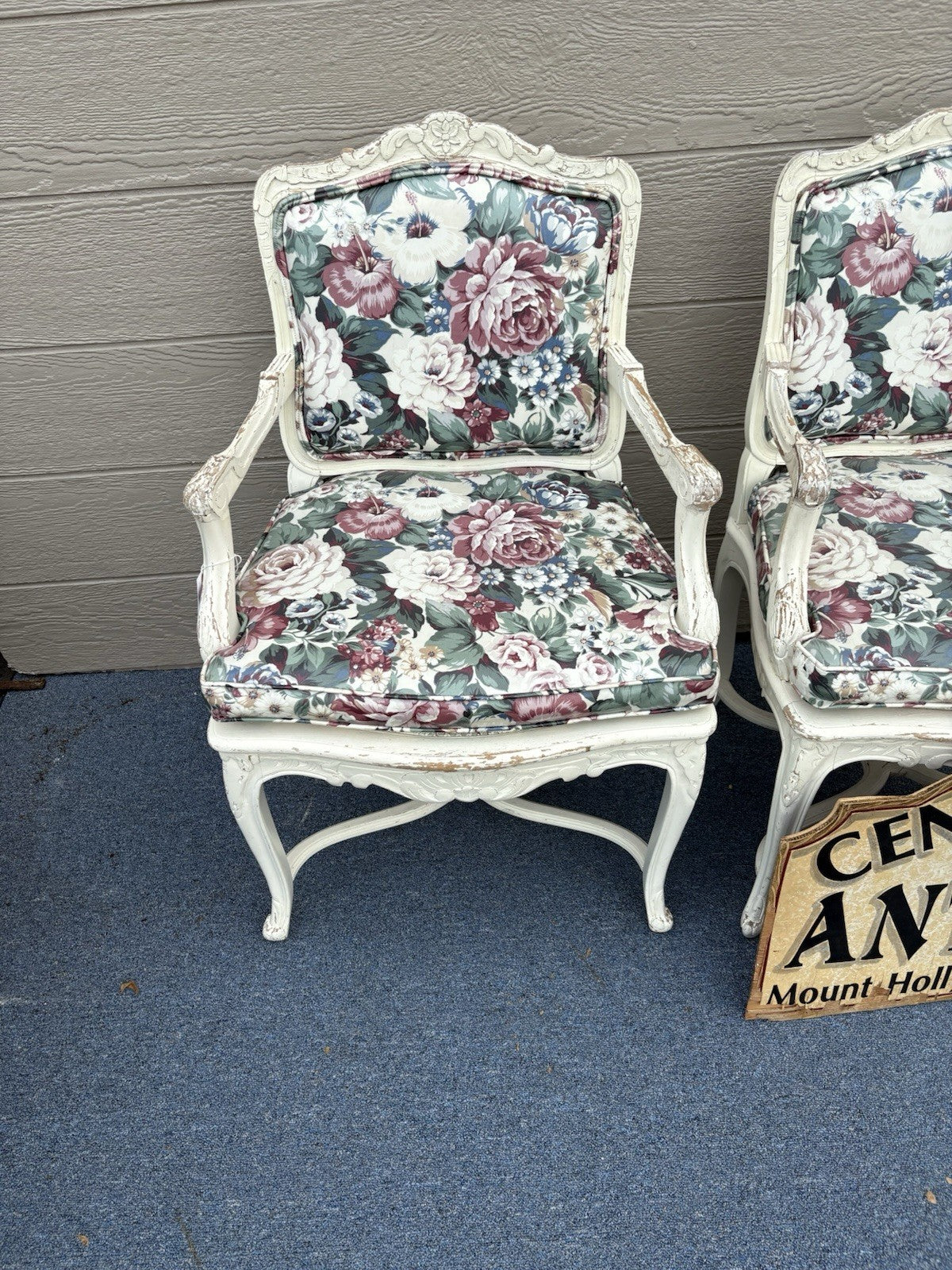 60612 PAIR of Romantic Shabby BERGERE Floral Armchairs with Factory White Finish