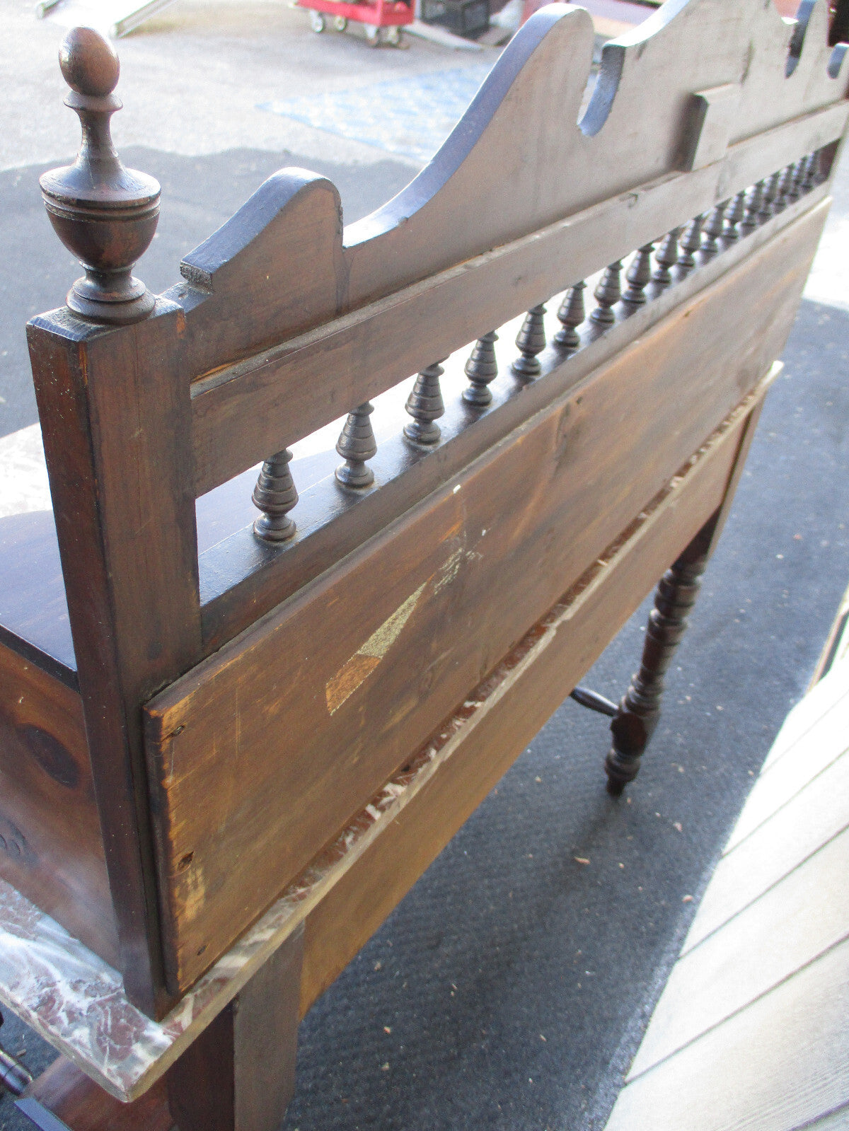 64037  Antique Victorian Marble Top Tile Back Washstand Chest Dresser