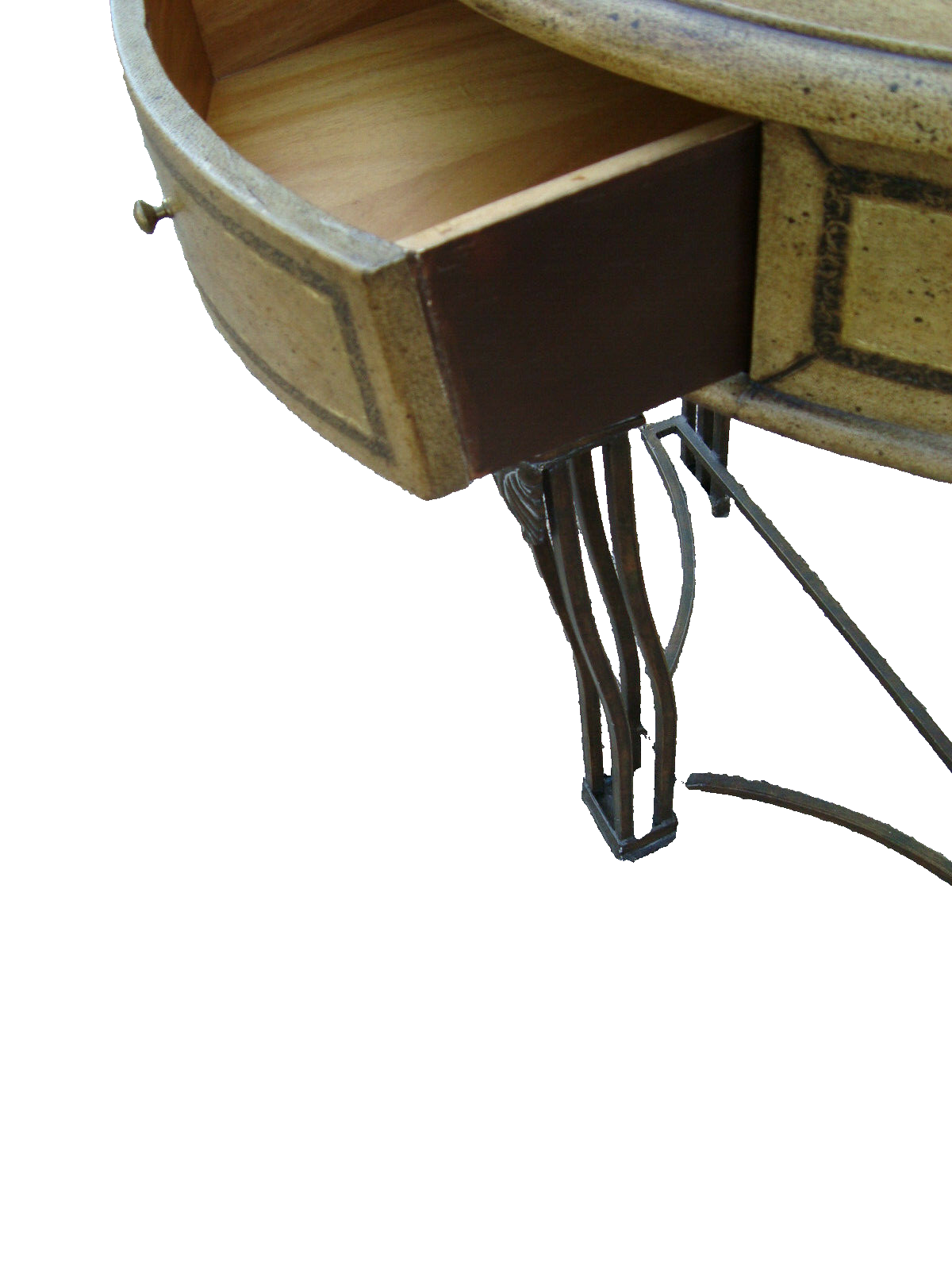 60439  Fancy Decorator Half Moon Console Table with Iron Figural base + Drawer