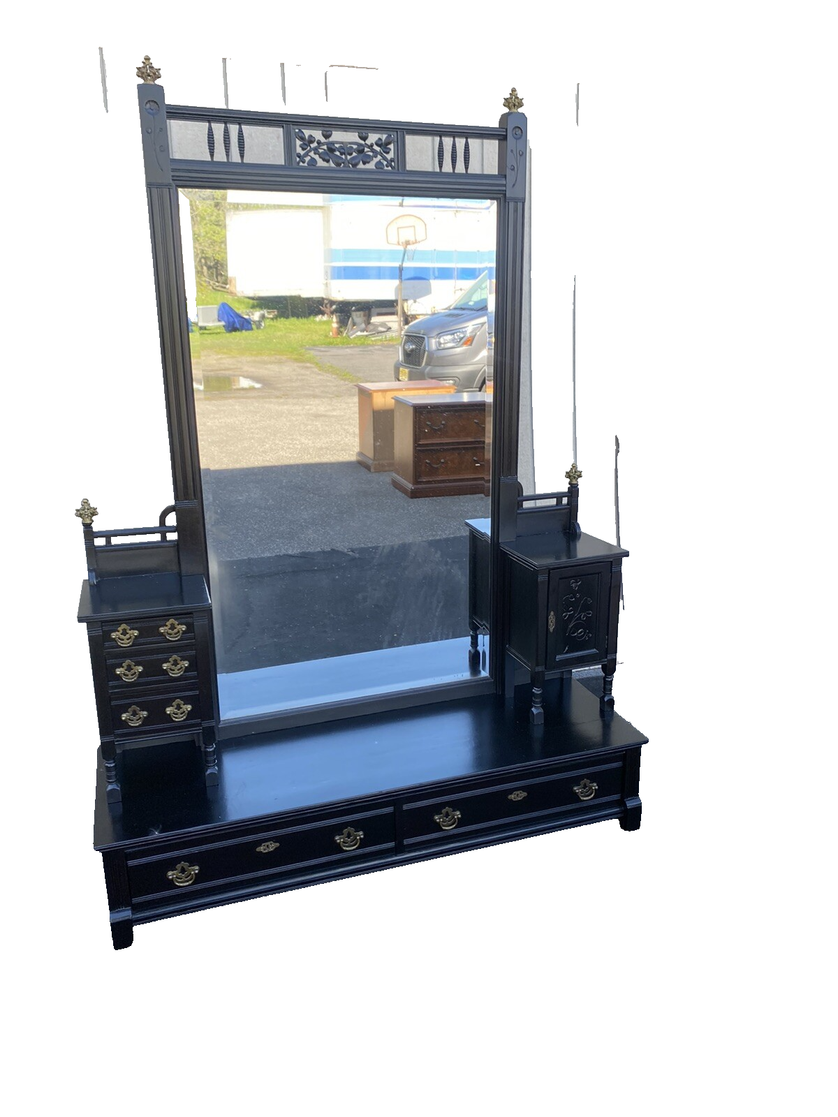 65374 Antique Victorian Ebony Vanity Dressing  Mirror RARE FIND