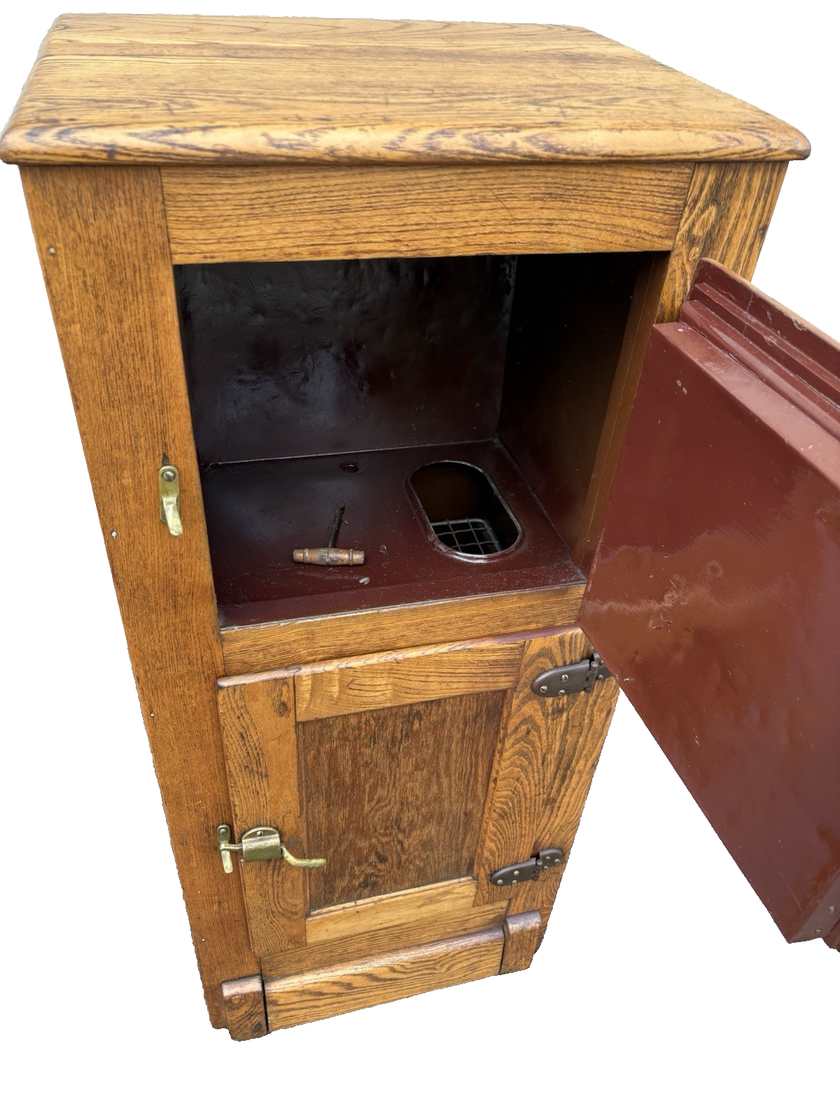 00001 Antique Victorian Oak 2 Door Ice Box Liquor Cabinet