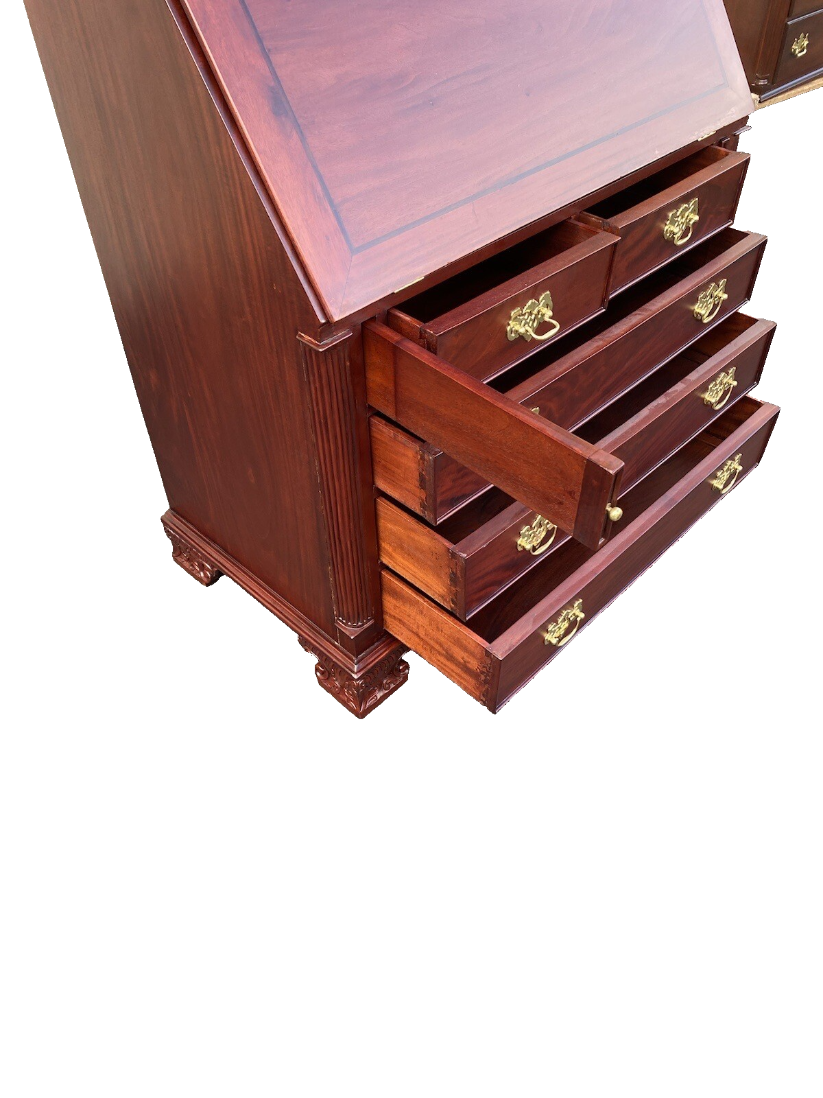 64897    Solid Mahogany 2 Piece Chippendale Secretary Desk w/ 2 Secret Drawers