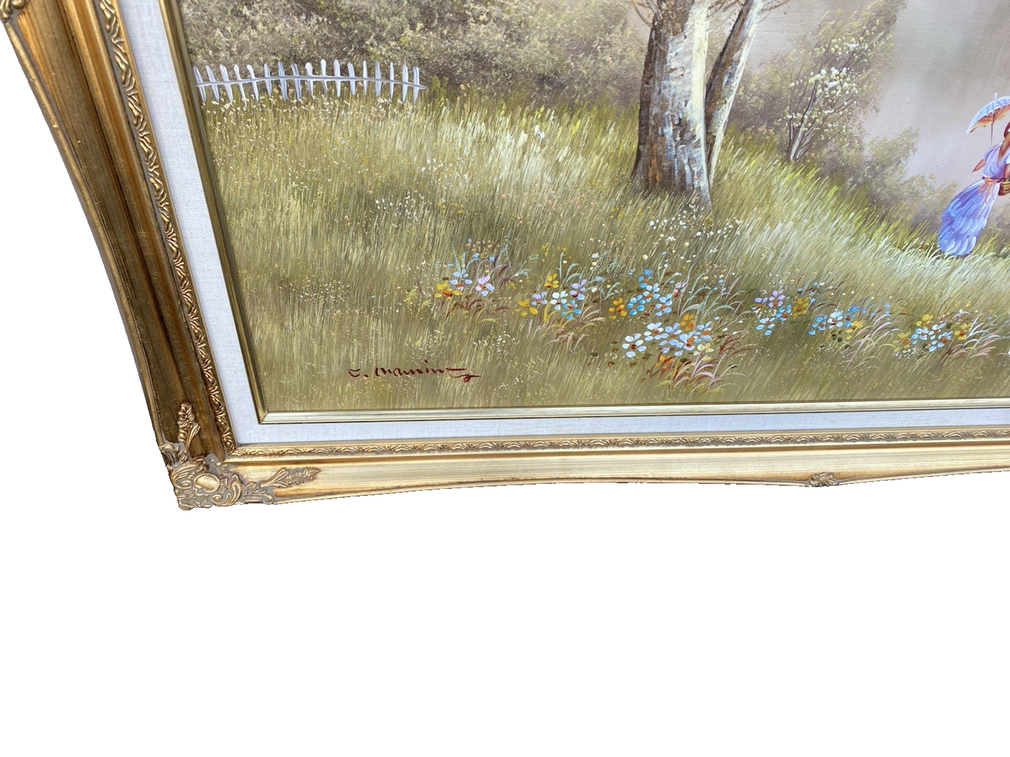 66562 Large Oil Painting on Canvas of Bridge in Frame Artist Signed 41 x 30