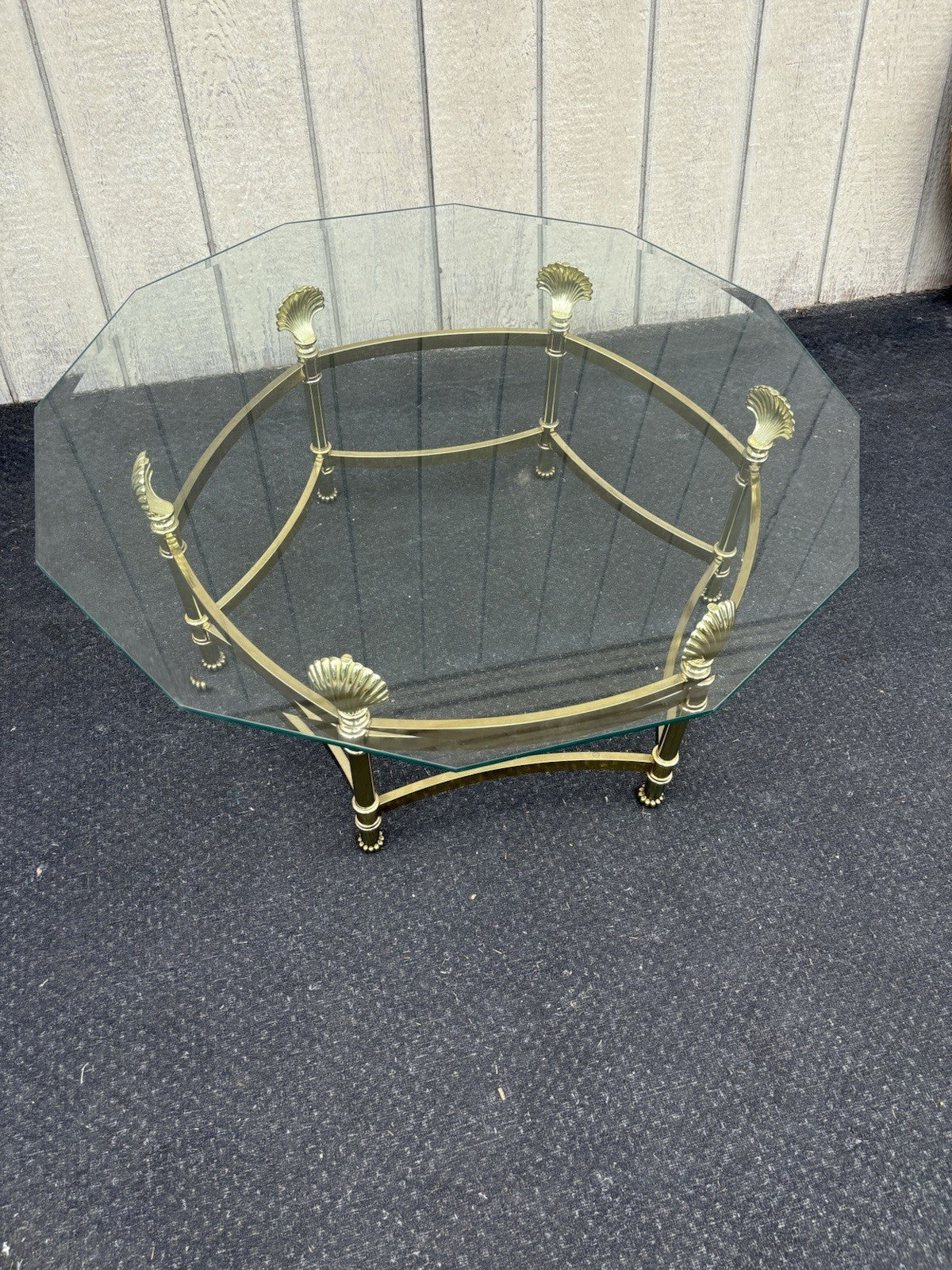 66743   QUALITY Brass and Glass Shell Design Coffee Table