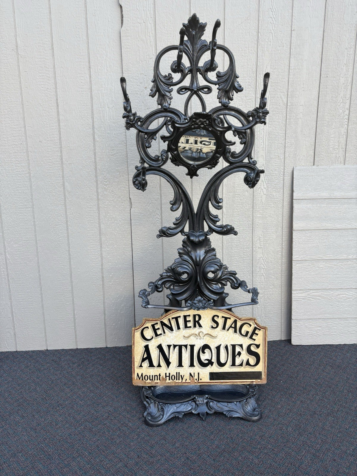 67150 Antique Victorian Cast iron Hat Rall With Mirror and Umbrella holders