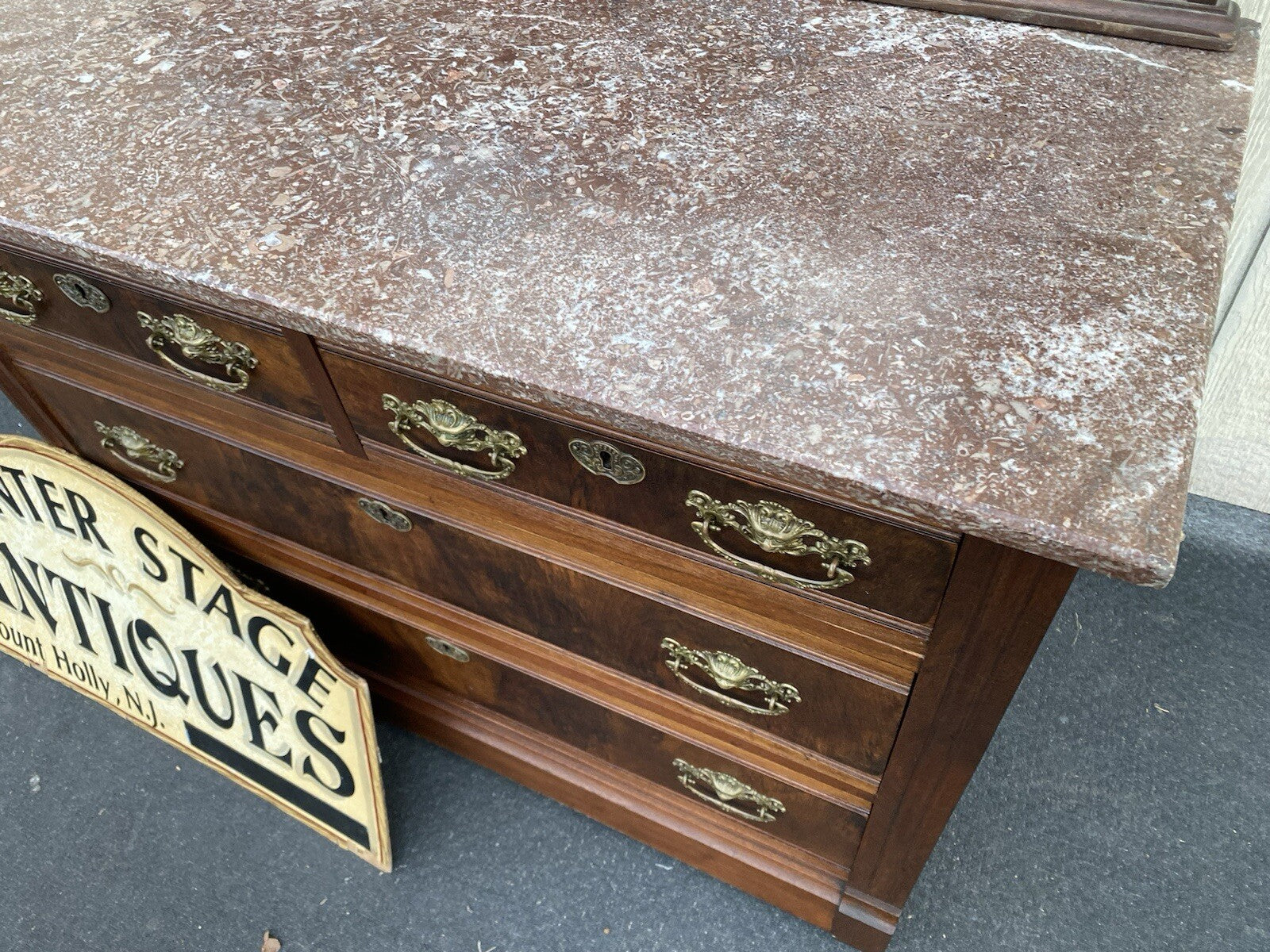 66120   Antique Victorian Marble Top Dresser with Mirror