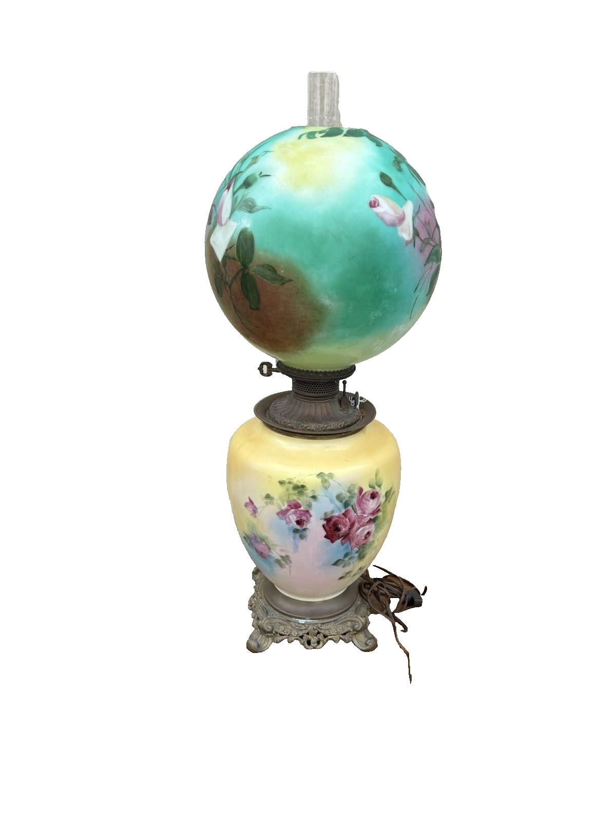 66593    Antique Victorian Gone With The Wind Electrified Oil Lamp