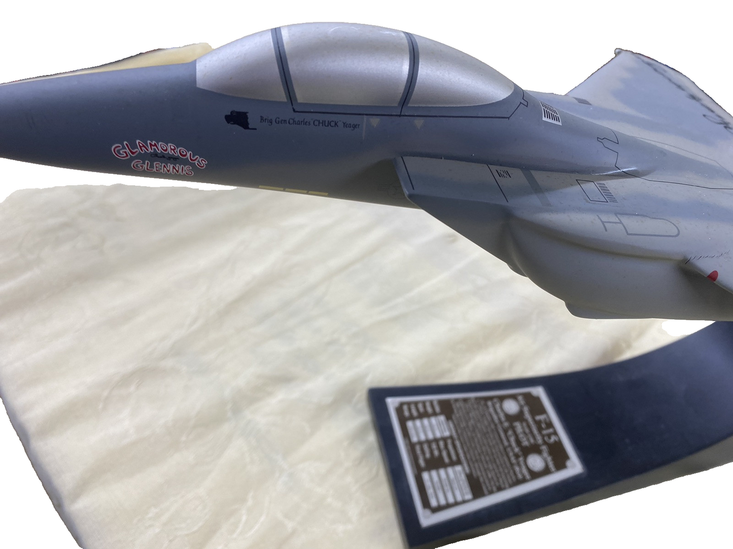 ES 215:    F 15 Jet Signed  CHUCK YEAGER  on Stand Airplane Plane  Danbury Mint