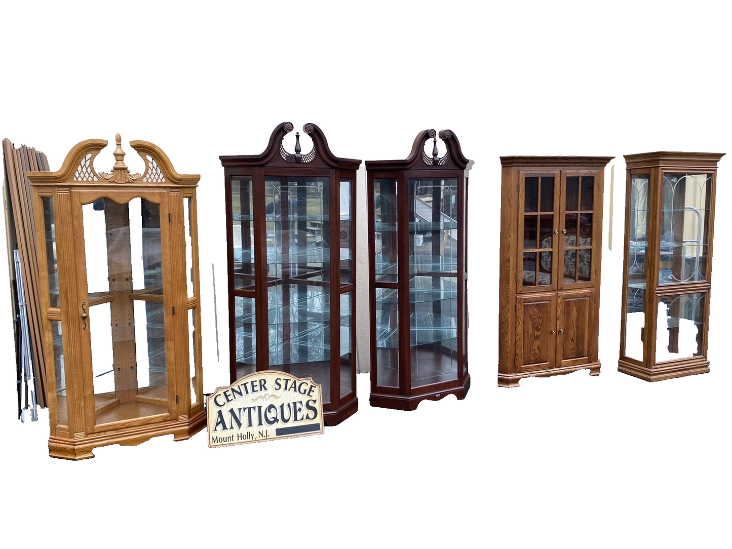 65090   Etched Glass Sliding Door Corner Curio Cabinet Reinisch Furniture(BN 06)