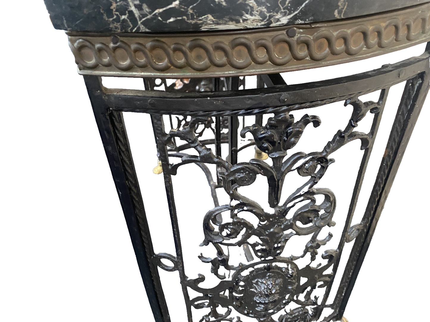 66069   Marble Top Lamp Table with Fancy  Cast Iron Base