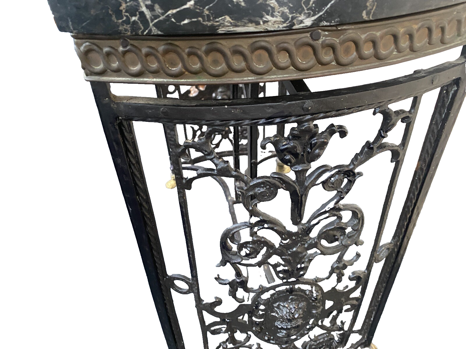 66069   Marble Top Lamp Table with Fancy  Cast Iron Base