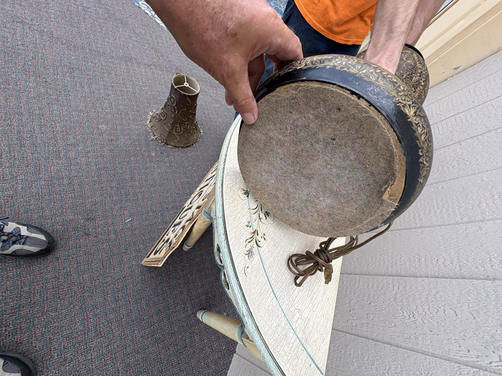 67043 Large Oriental Decorator Metal Lamp with Fancy  Custom made Shade