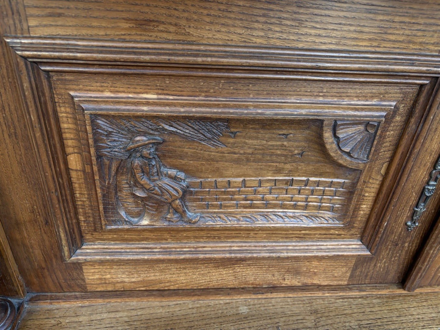 67011 Antique French Marble Top Buffet Sideboard Cabinet