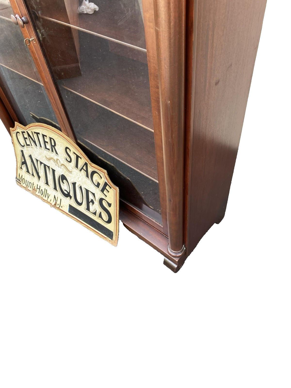 66584  Antique Empire Mahogany Bookcase Curio Cabinet