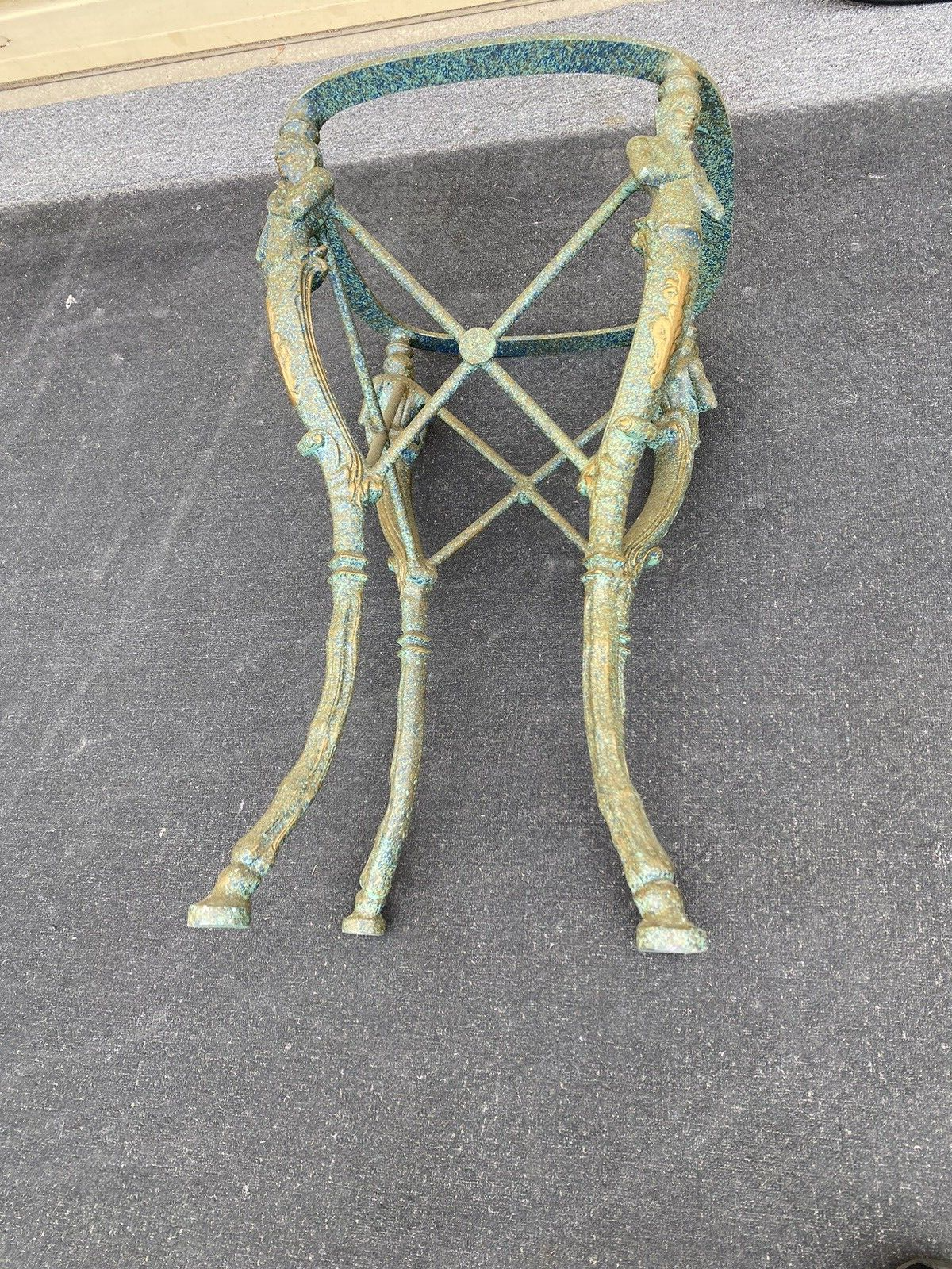 66046 Oriental Figural Metal Table Stand with Marble Top