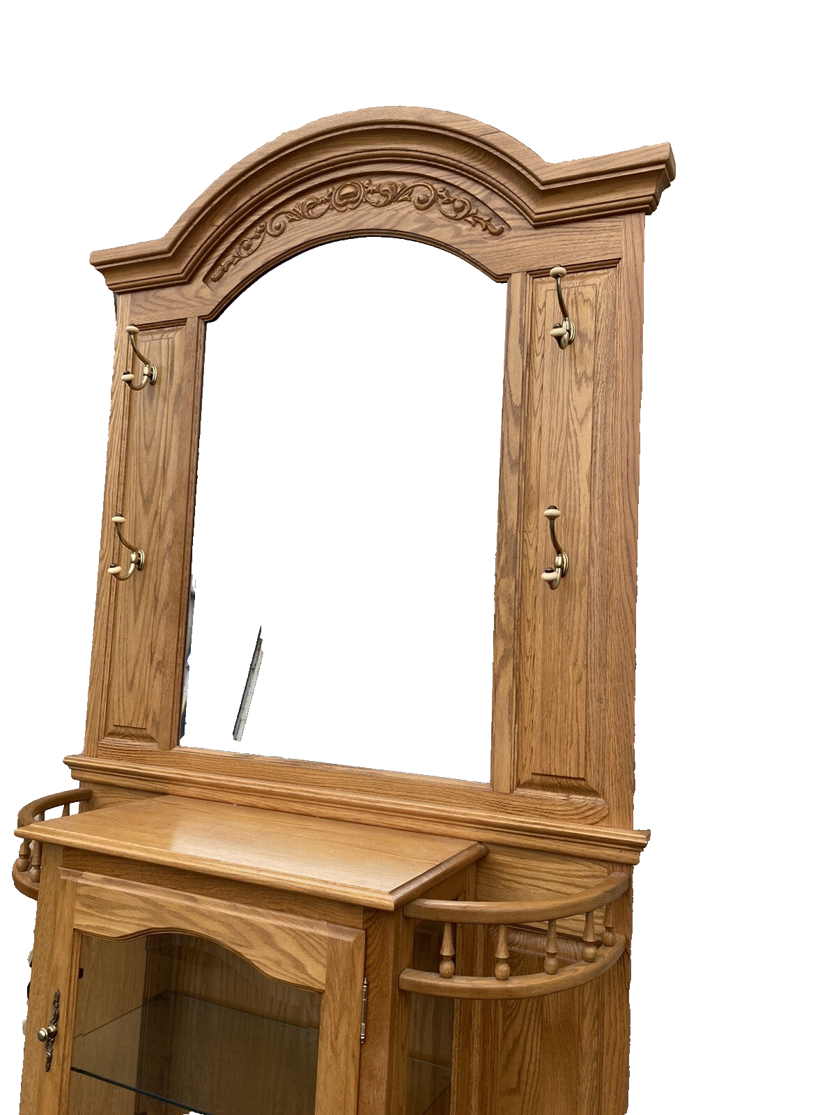 64774  Oak Hall Seat Hat Rack Umbrella Stand Curio