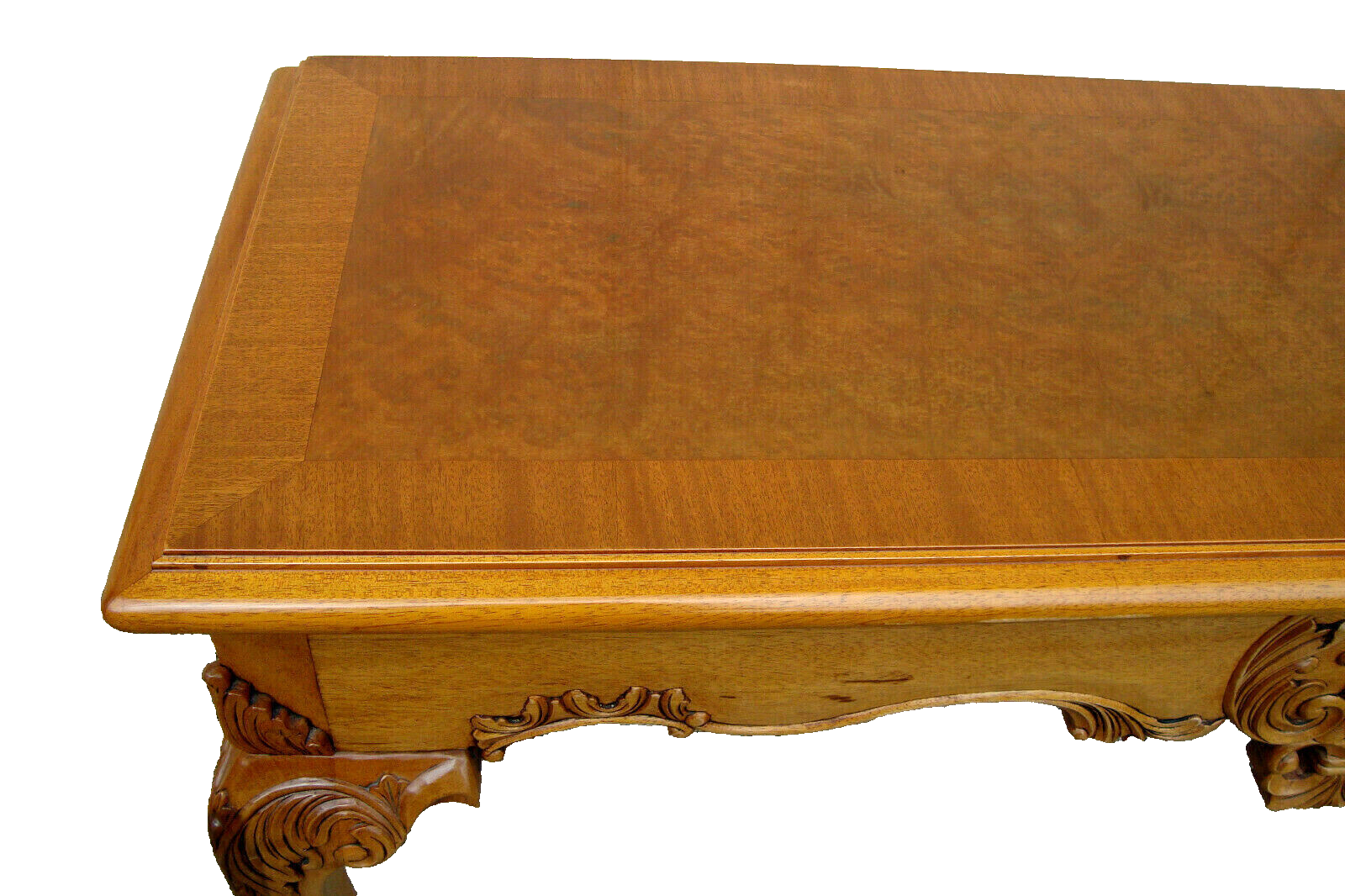 59422  Banded  and Burled Mahogany Claw Foot Library Sofa Hall Table Stand