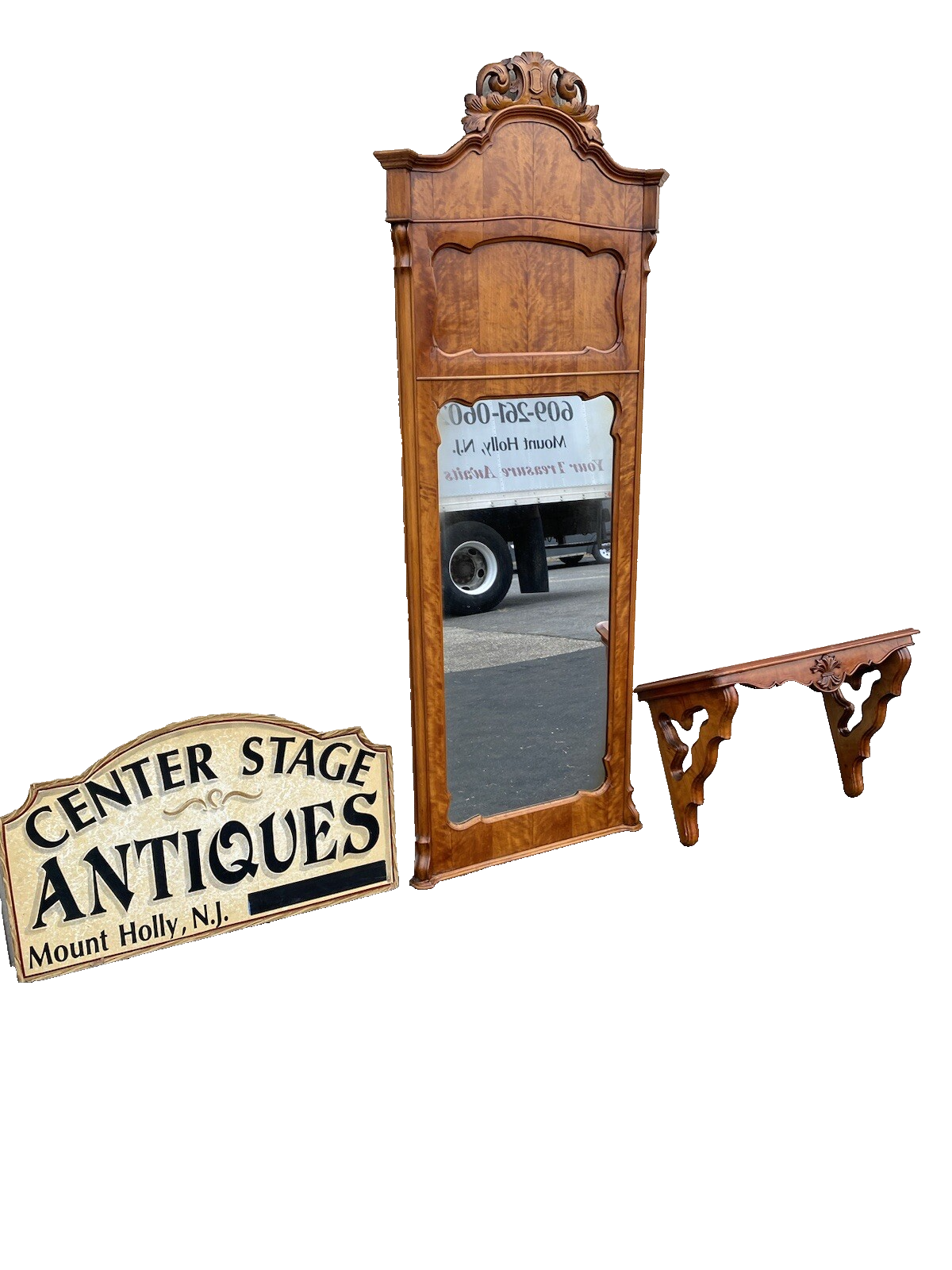 64707  Victorian Hall Mirror with Stand  Table  Pier Mirror