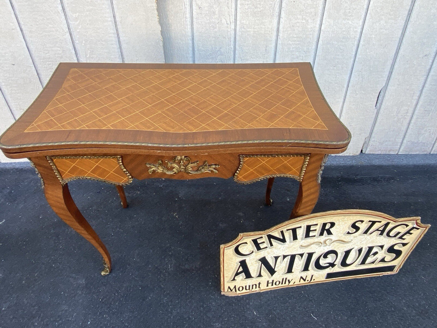 66255 French Country Louis XV Flip Top Game Table Bronze ormalu