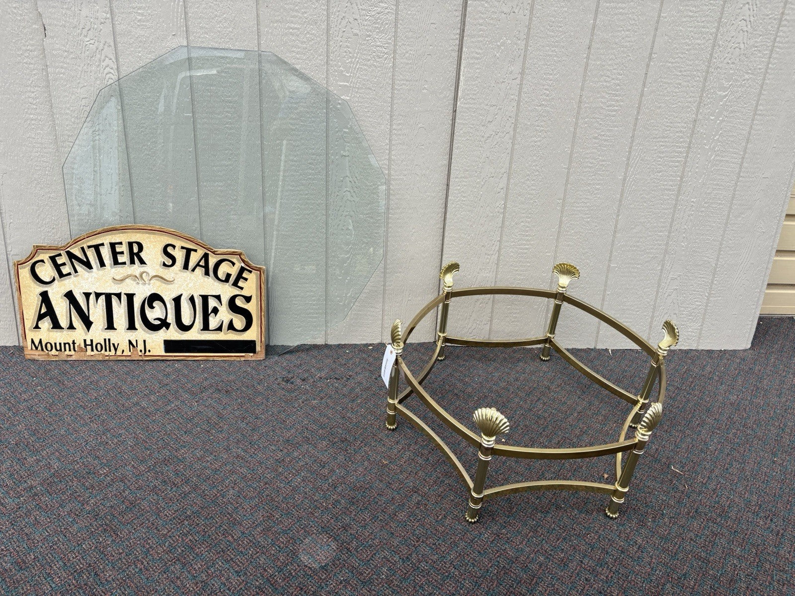 66743   QUALITY Brass and Glass Shell Design Coffee Table