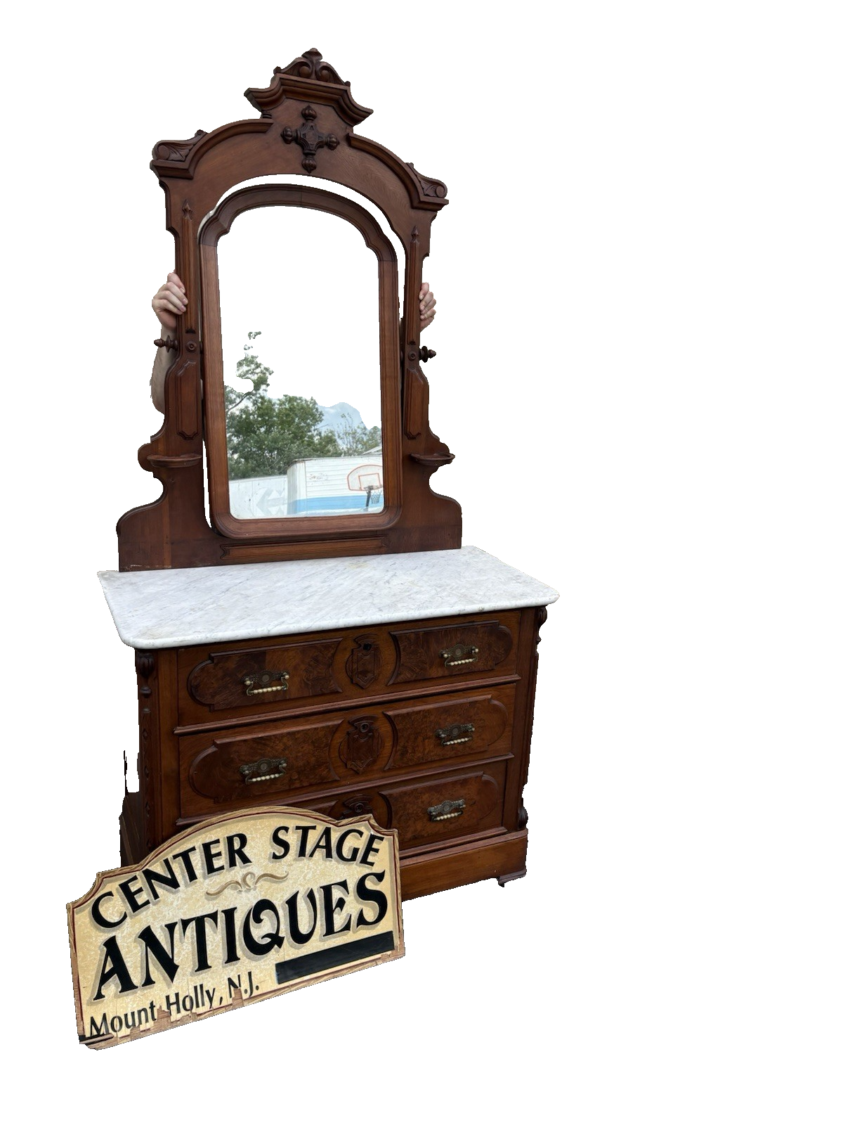 66667 Antique Victorian Marble Top Dresser with Mirror