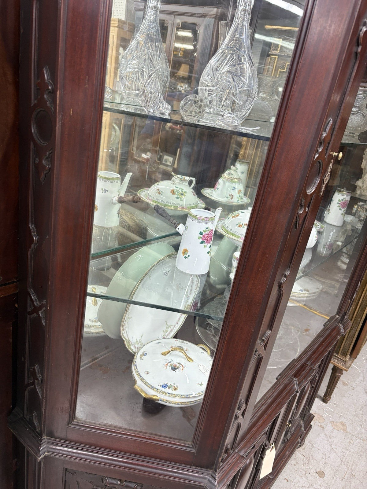 64352   Large RARE Antique Victorian Mahogany China Cabinet Curio