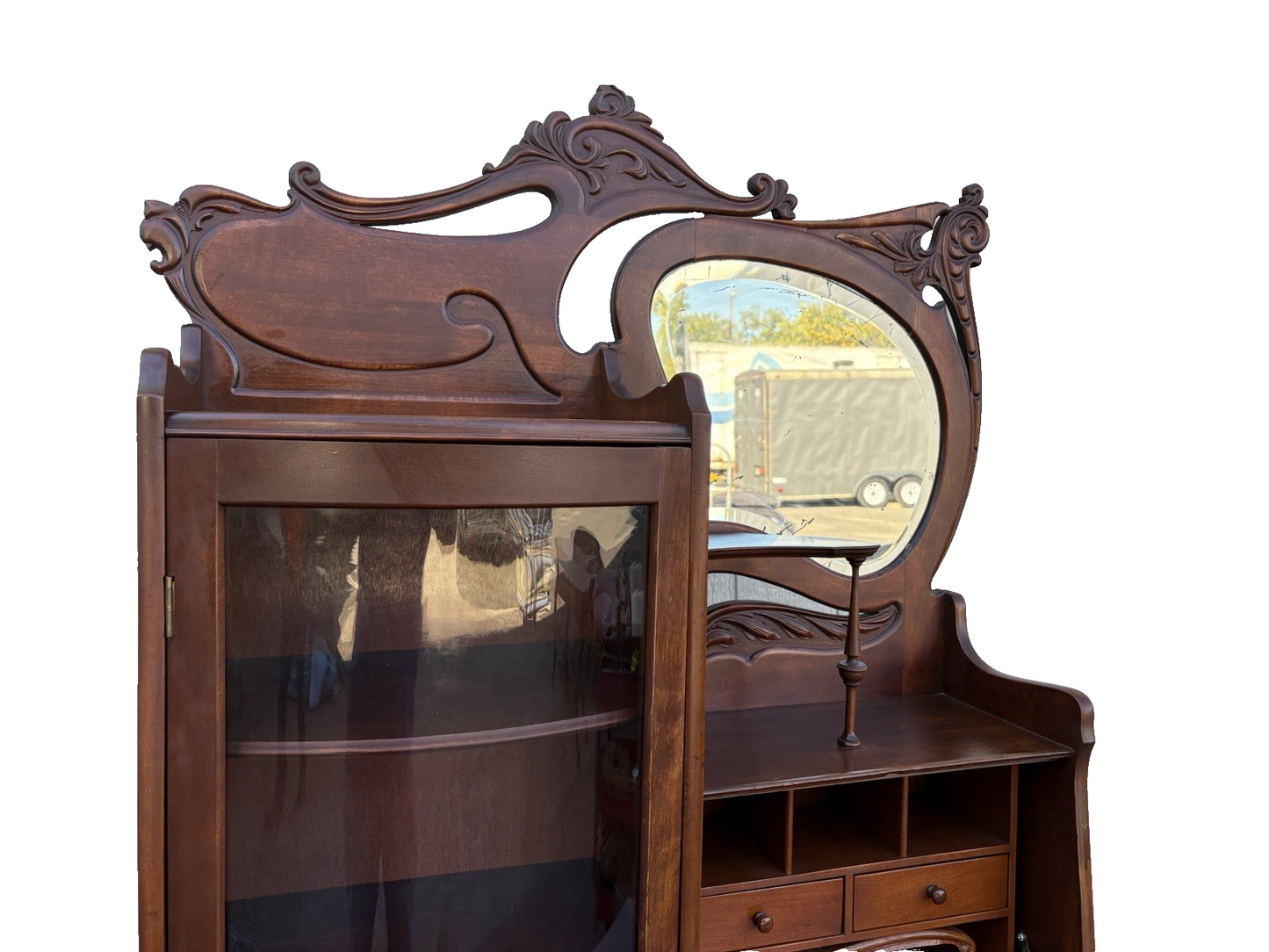 67010 Antique Mahogany Side By Side Desk with Bookcase