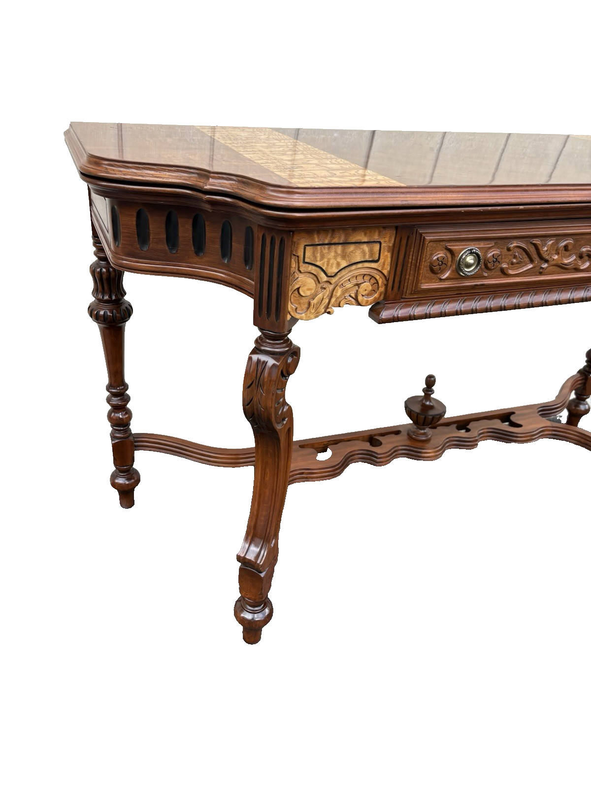 66885   Inlaid Antique Flip Top Sideboard Dining Table with Drawer