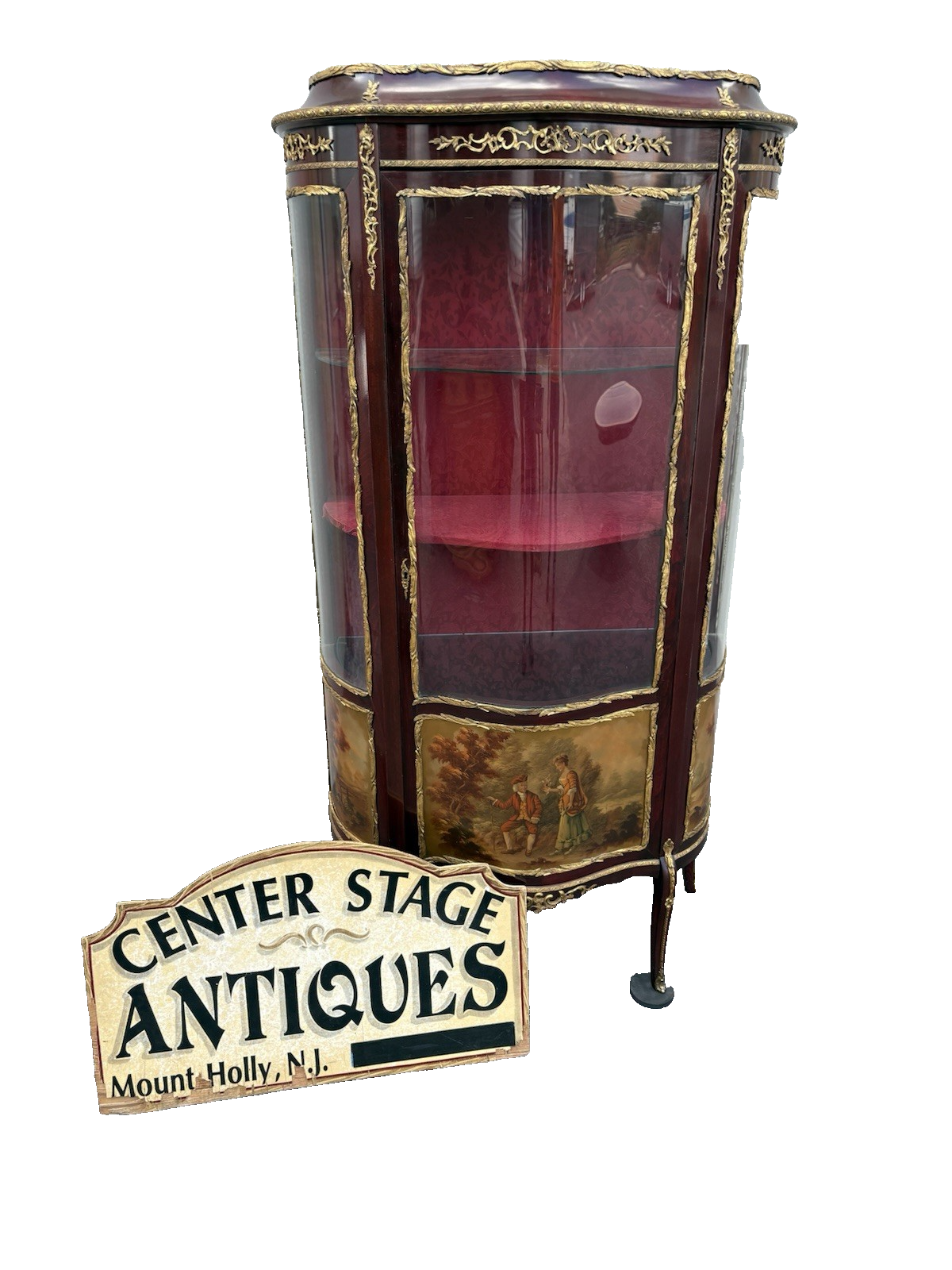 67000 Louis XV Bow Glass Curio China Cabinet with Bronze Ormalu