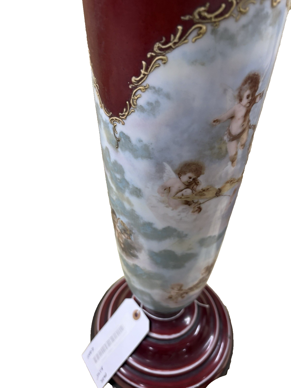 65041 Pair Antique Porcelaine Table Lamps with Cherubs