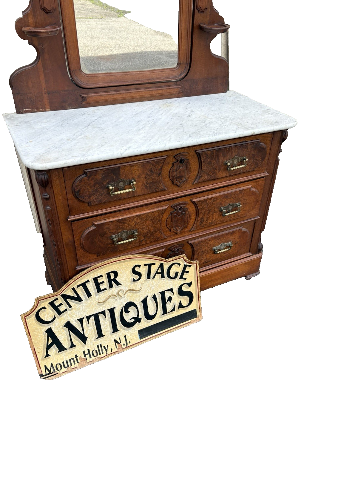 66667  Antique Victorian Marble Top Dresser with Mirror