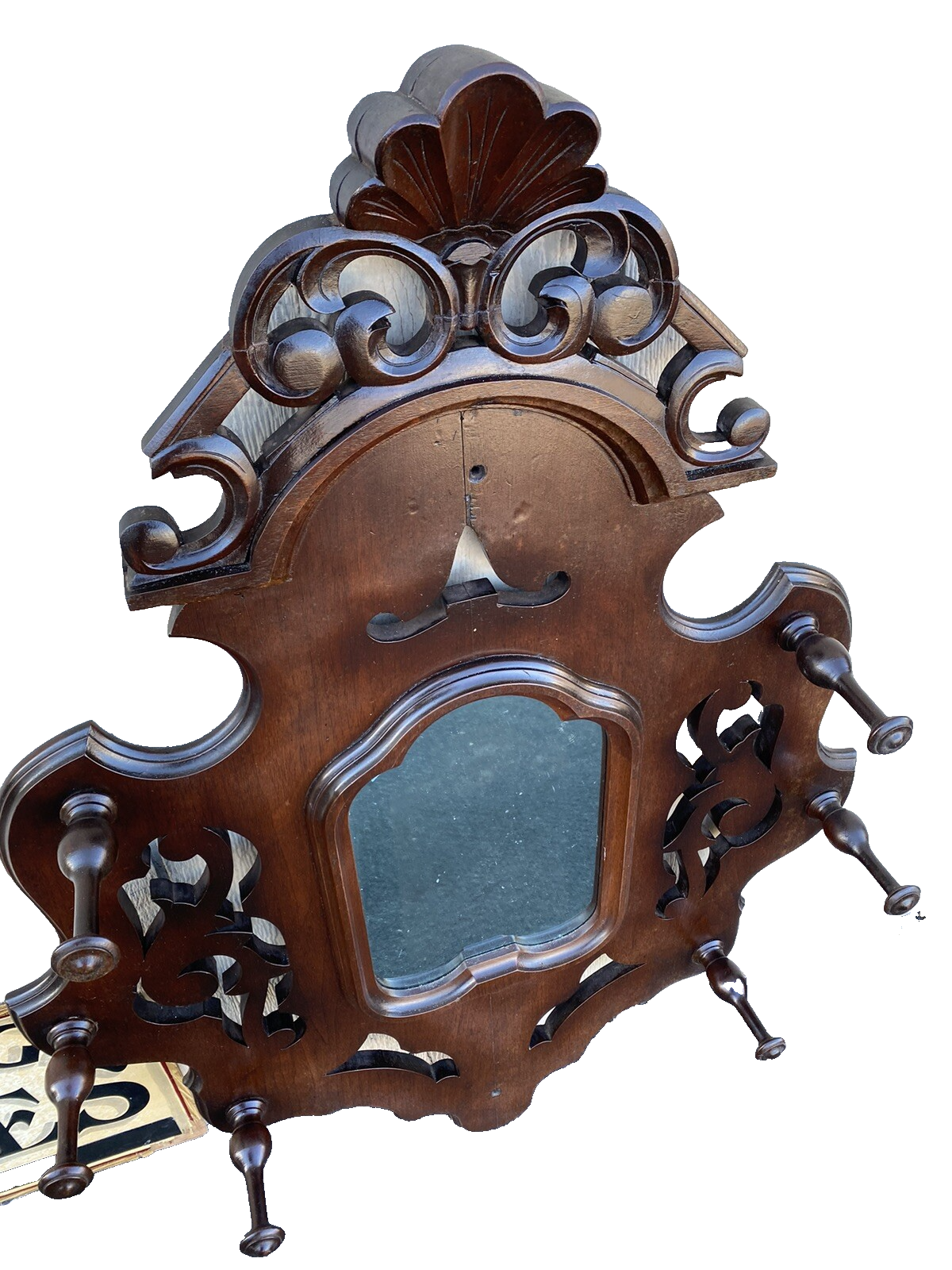 66249 Antique Walnut Victorian Wall Mirror Hat Rack Coattree