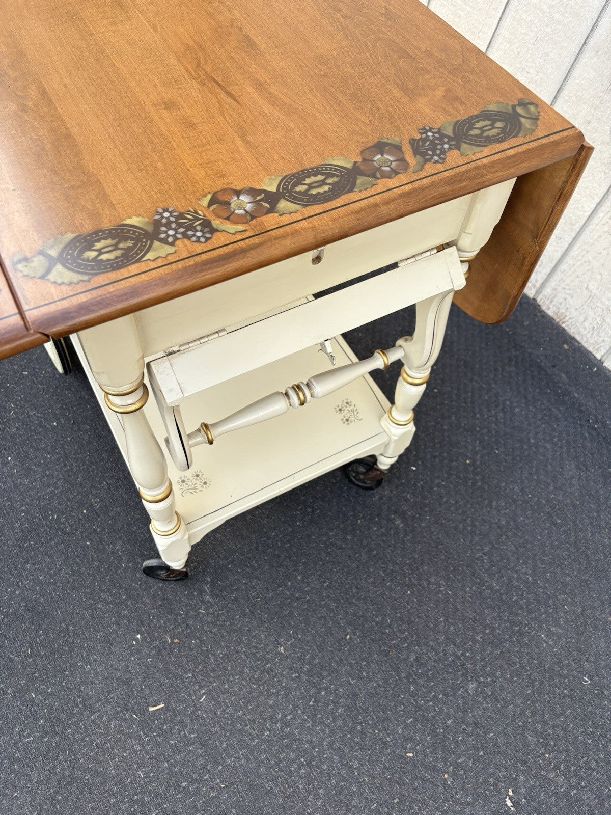 66692  ETHAN ALLEN Stenciled Tea Cart Rolling Dropside Cart